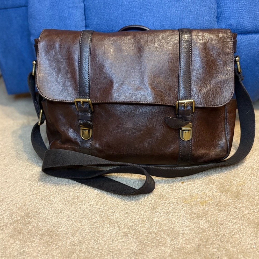 Fossil Brown Leather Messenger Bag